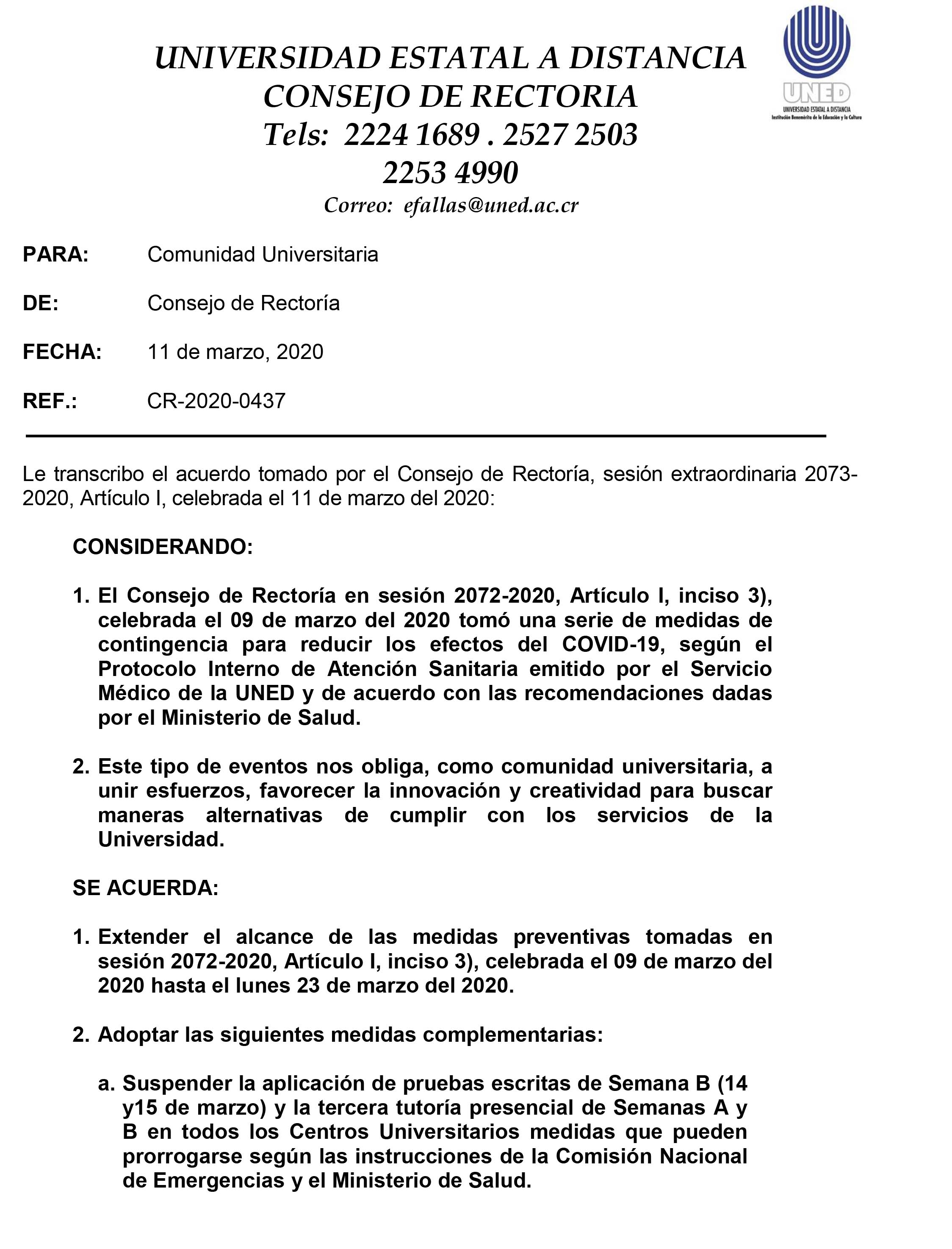 2020 0437 Comunicado sobre medidas preventivas del COVID 19l 1