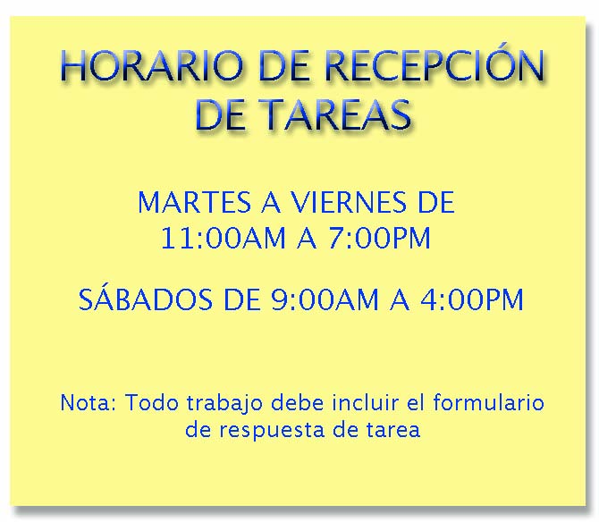 horario de recepción de tareas