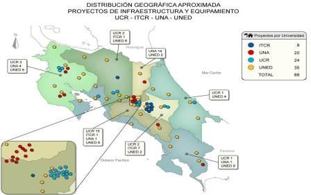 Distribución geográfica aproximada de proyectos de infraestructura y equipamiento. 