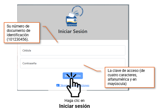 Figura del manual: pantalla de autenticación de la plataforma de voto electrónico